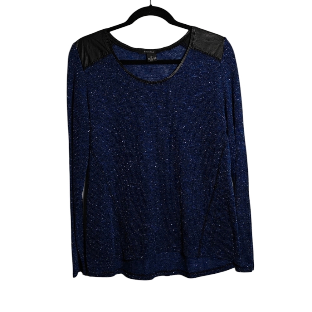 DKNY Navy Glitter Long Sleeve Top with Black Details Size Large
